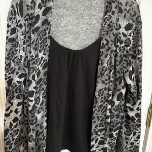 Kim Rogers Black Tank with Gray Leopard Print Cardigan